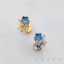 SKY BLUE CZ STAR DANGLE STUD THREADLESS (PUSH IN) 316L SURGICAL STEEL LABRET SET